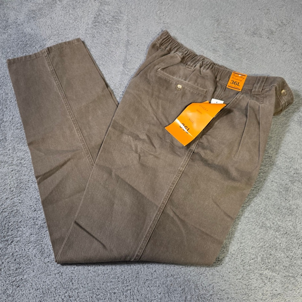 Bugle Boy Mens 36L Pleated Trousers Brown Vintage 90s Elastic Back Cotton Pants